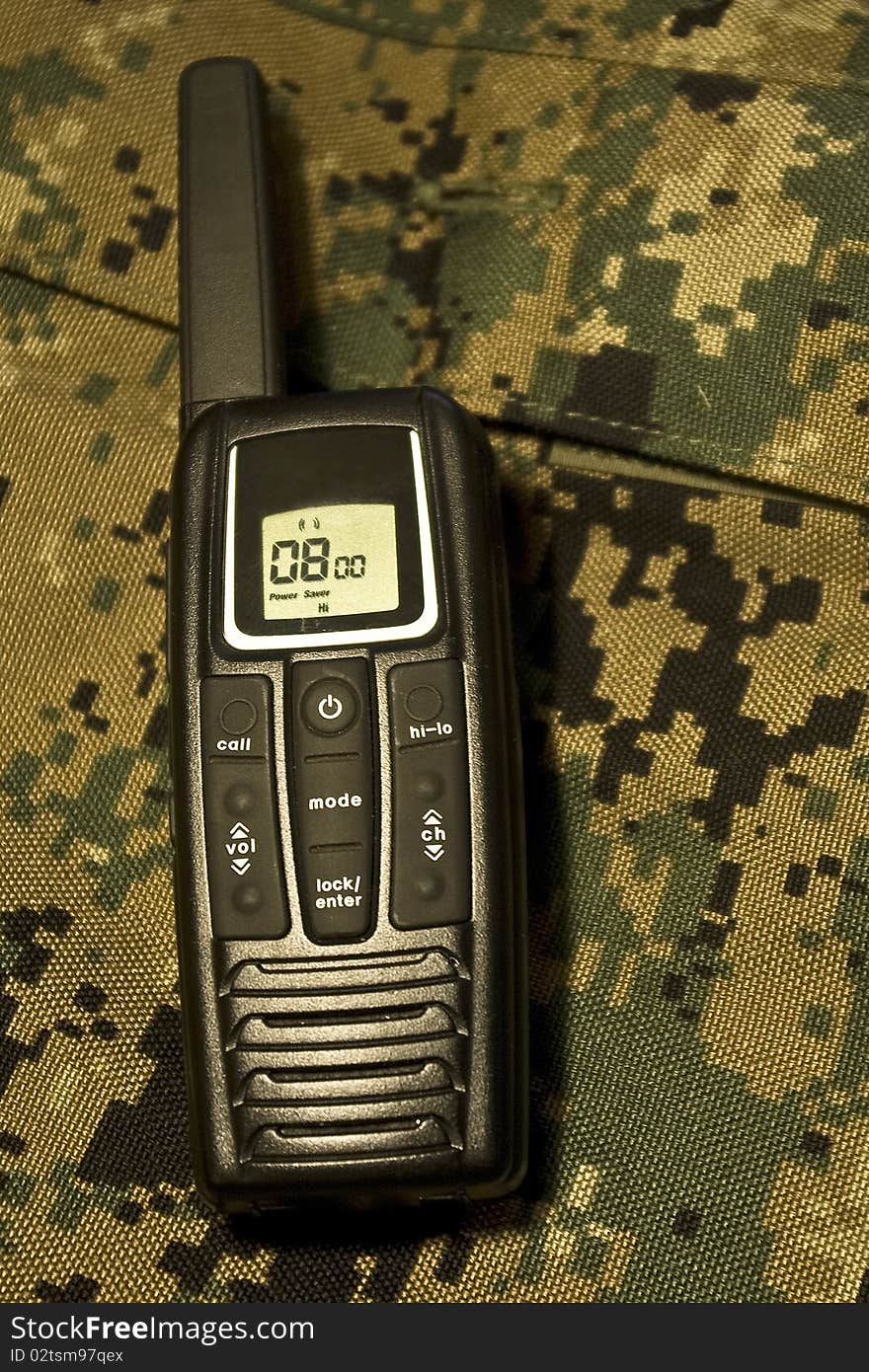 Voice communication (walkie talkie) on a tactical vest. Voice communication (walkie talkie) on a tactical vest