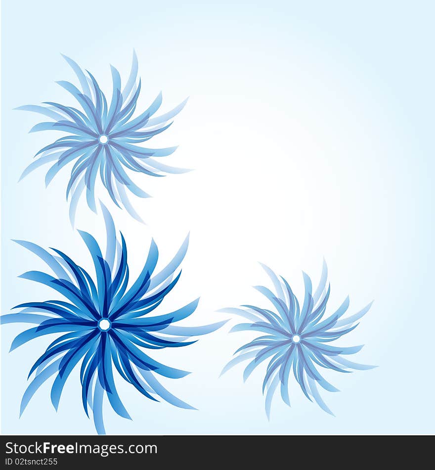 Abstract floral pattern contains blue, dark blue petals and flowers. Abstract floral pattern contains blue, dark blue petals and flowers