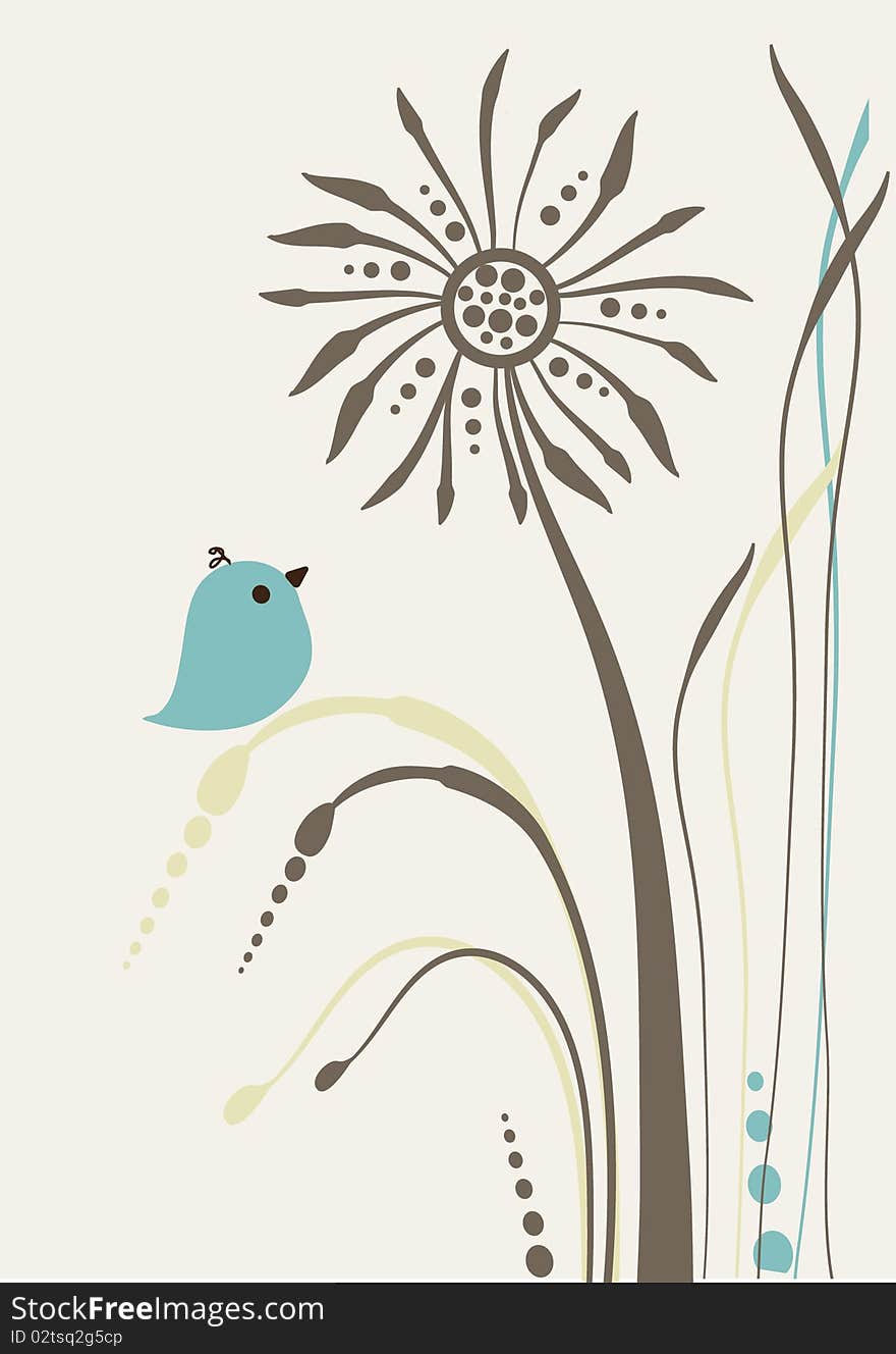 Beautiful illustration of a lone flower gray, retro style. Beautiful illustration of a lone flower gray, retro style