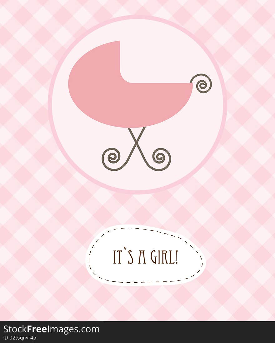 Baby girl arrival announcement retro card