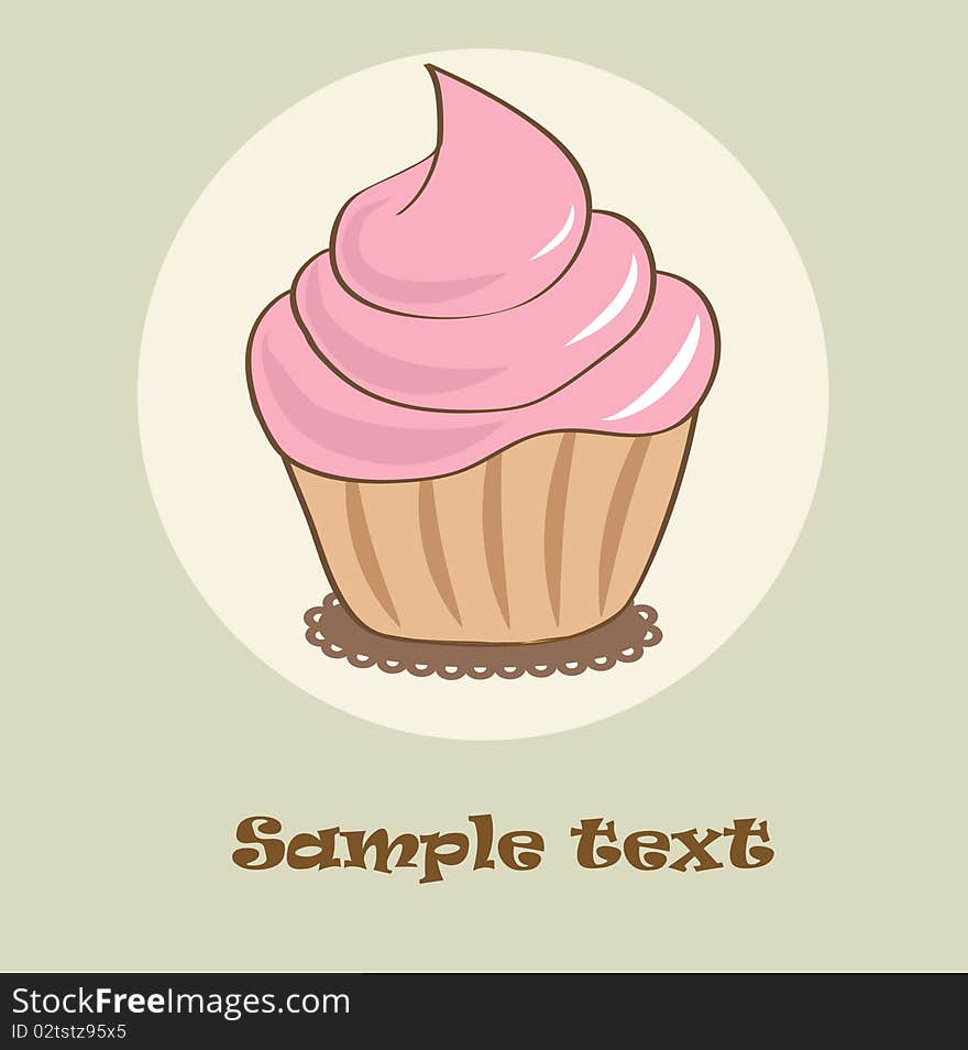 Birthday card with strawberry cupcake. Vector illustration