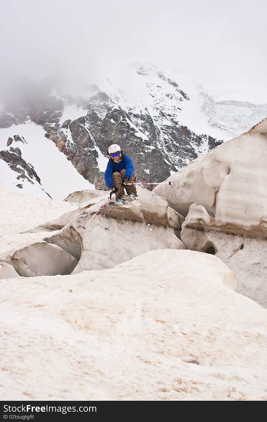 Freerider, jumping in a mountains, Caucasus, summer, 2010