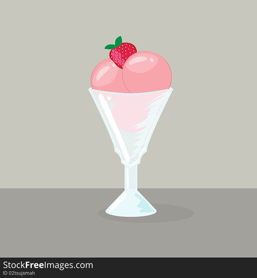 Glass bowl with ice cream. Vintage vector card