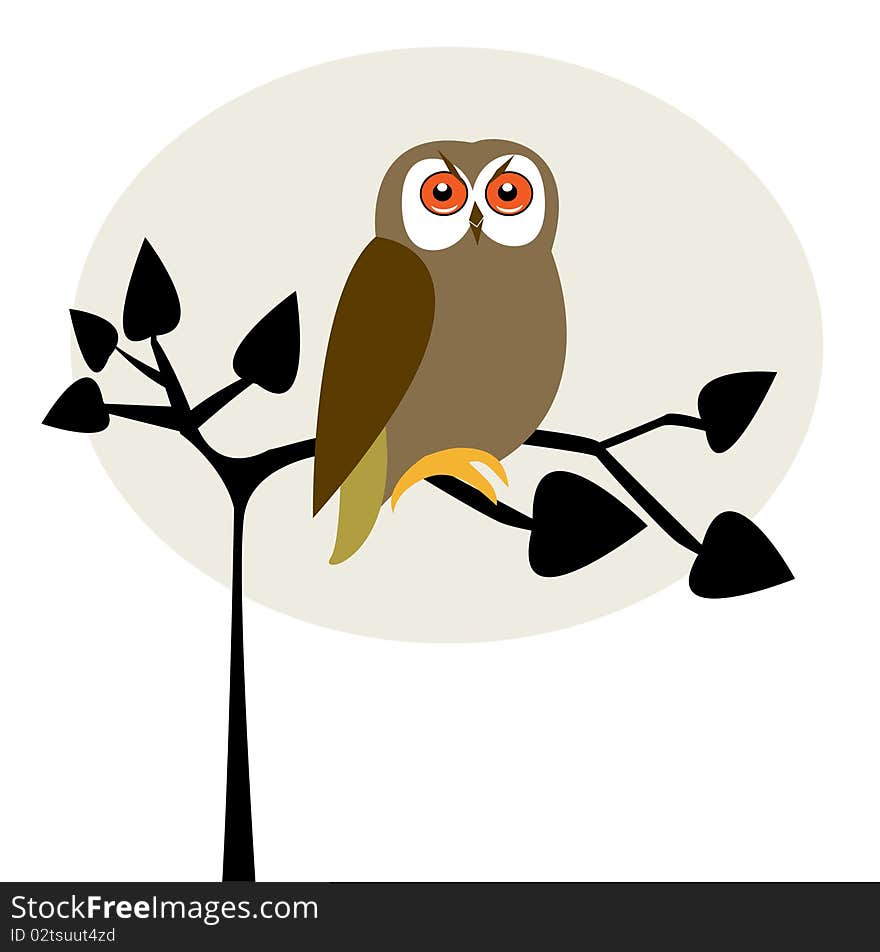 Cute owl on the tree etro-styled