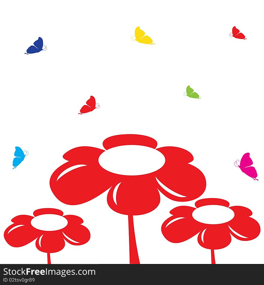 Beautiful flowers with fluttering butterflies. Beautiful flowers with fluttering butterflies