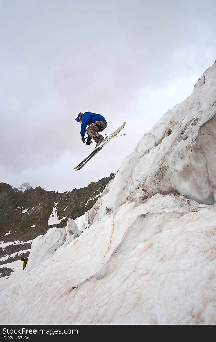 Freerider, jumping in a mountains, Caucasus, summer, 2010