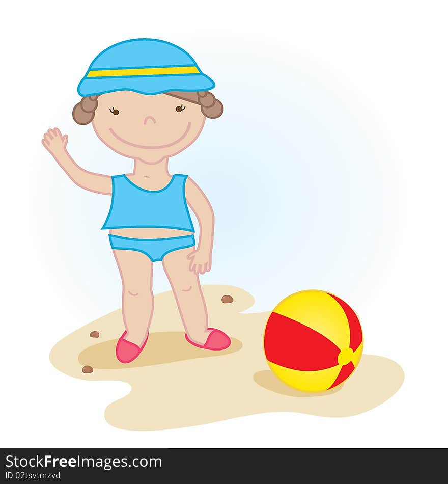 Cute little happy girl with beach ball. Cute little happy girl with beach ball