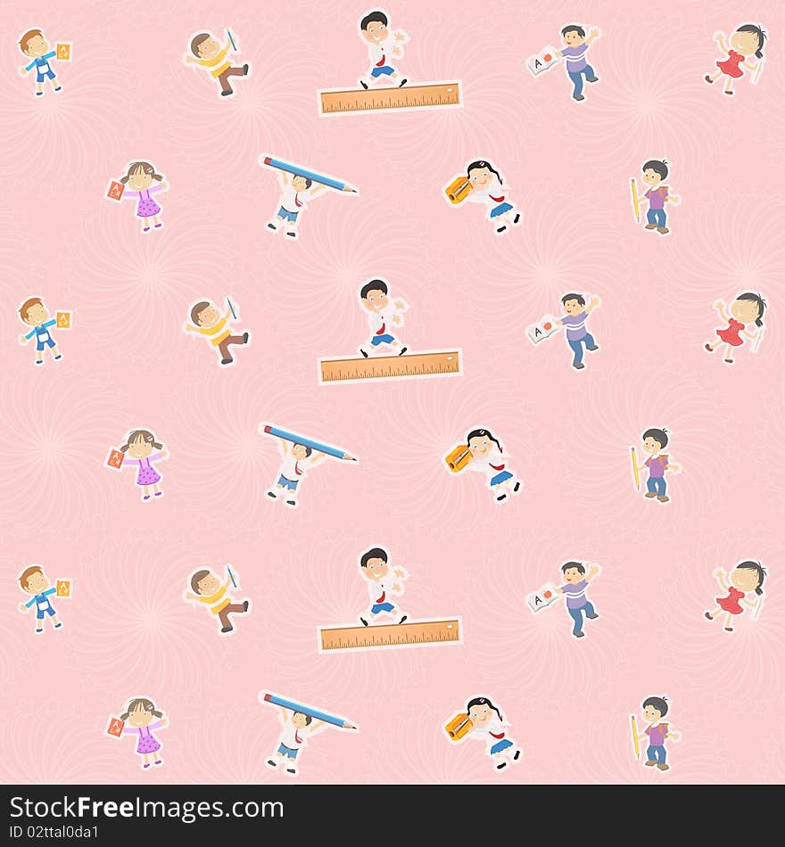 Pattern background of kids with stationery items