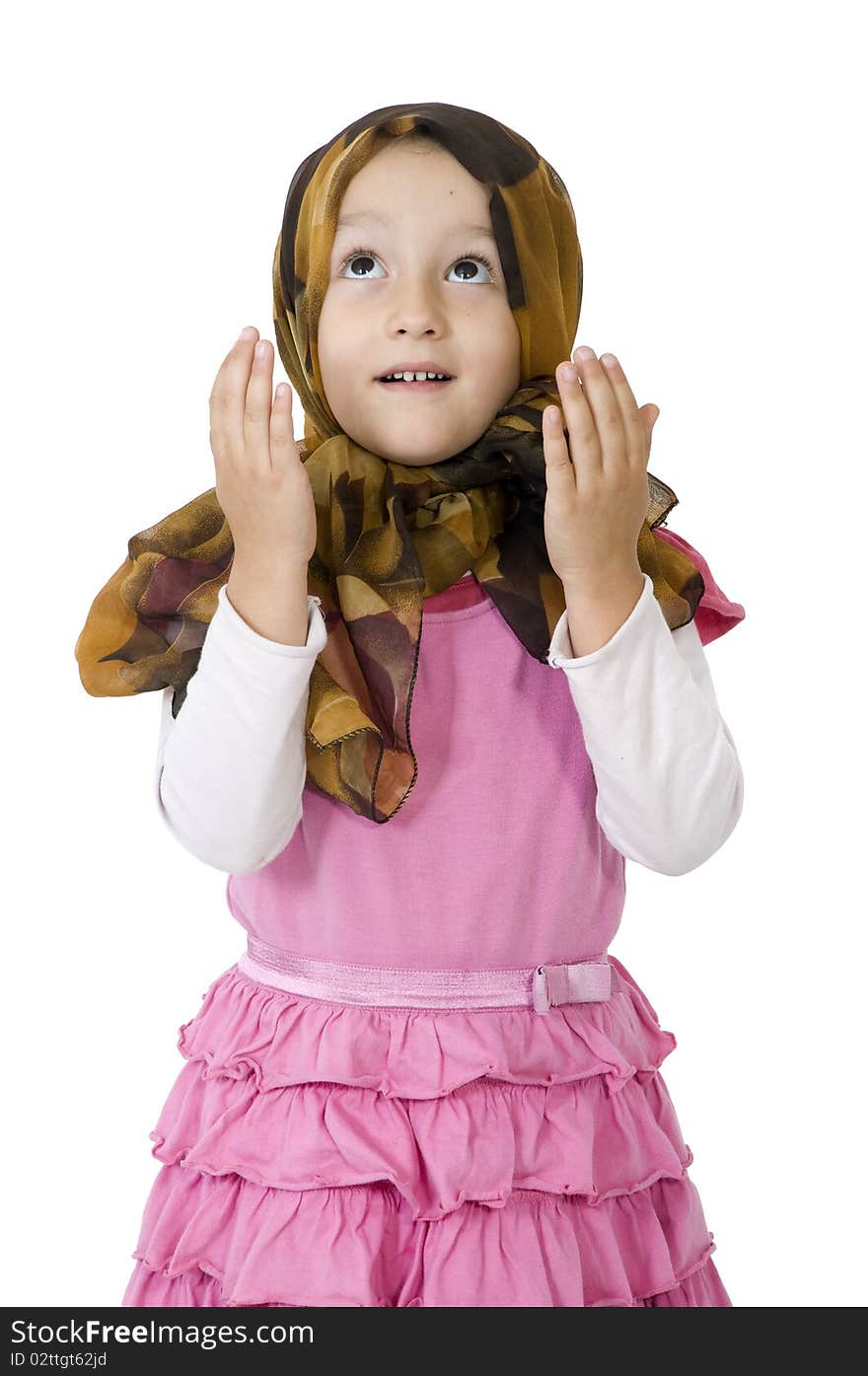 Cute little muslim girl is praying. Cute little muslim girl is praying