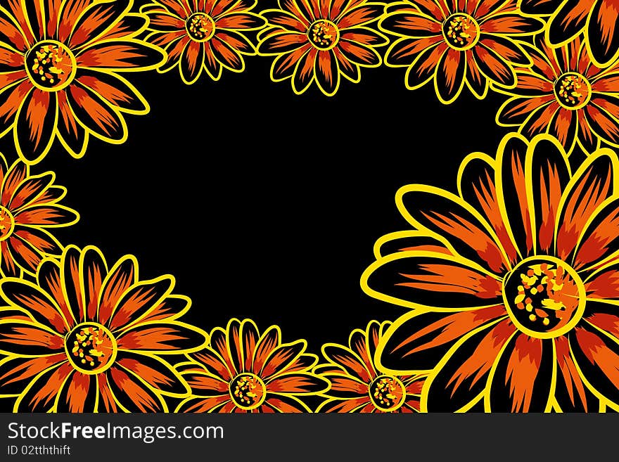 Beautifull vector flowers on black background (illustration)