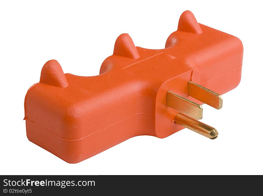 Orange outlet surge adapter isolated on a white background.