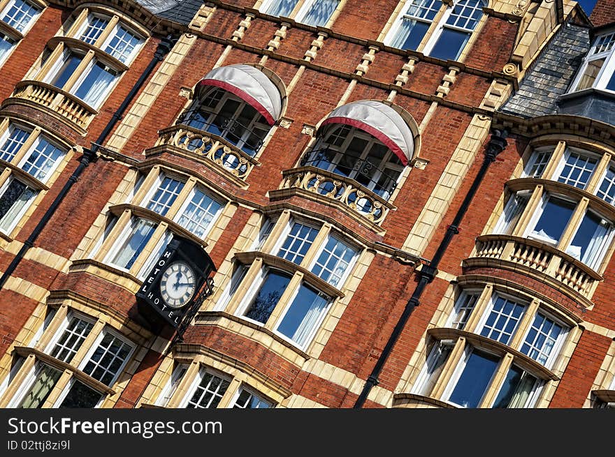 Close-up of Elegant hotel in London.