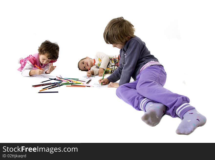 Three children are playing together. Three children are playing together