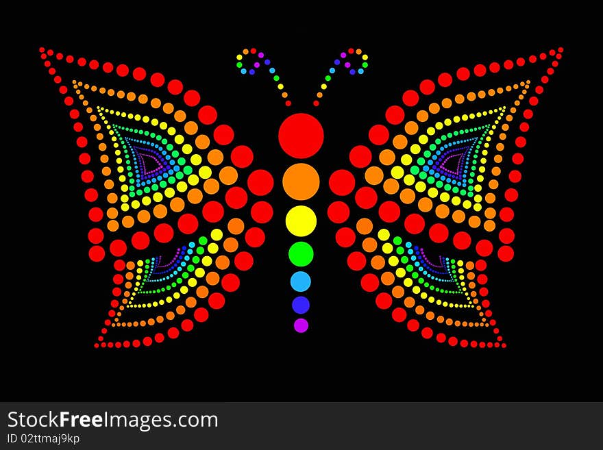 Colorful butterfly at the black background