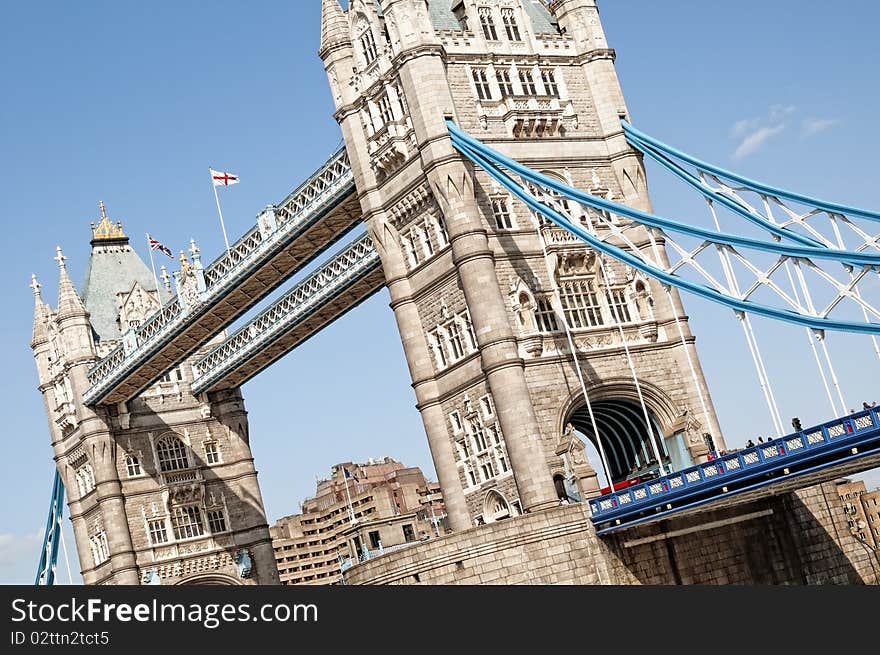 A dinamic angle picture of Tower Bridge, London.