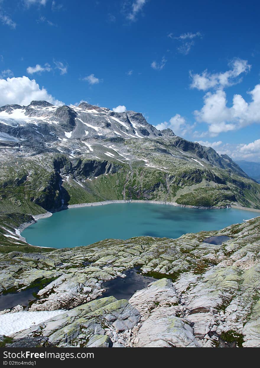 Weissee alpine lake in the Alps