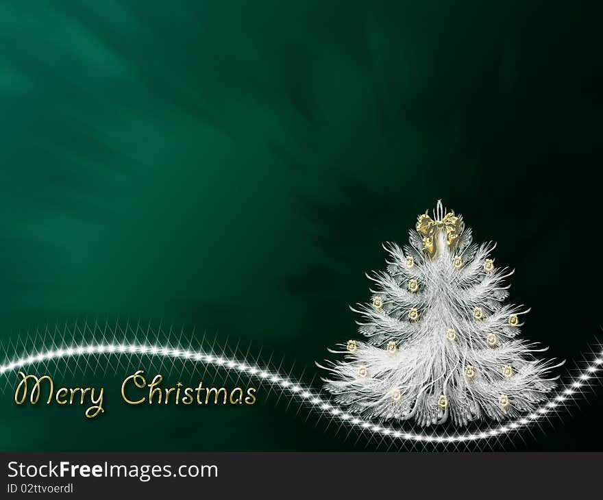 Christmas tree with white gold balls on a green background gradient. Christmas tree with white gold balls on a green background gradient