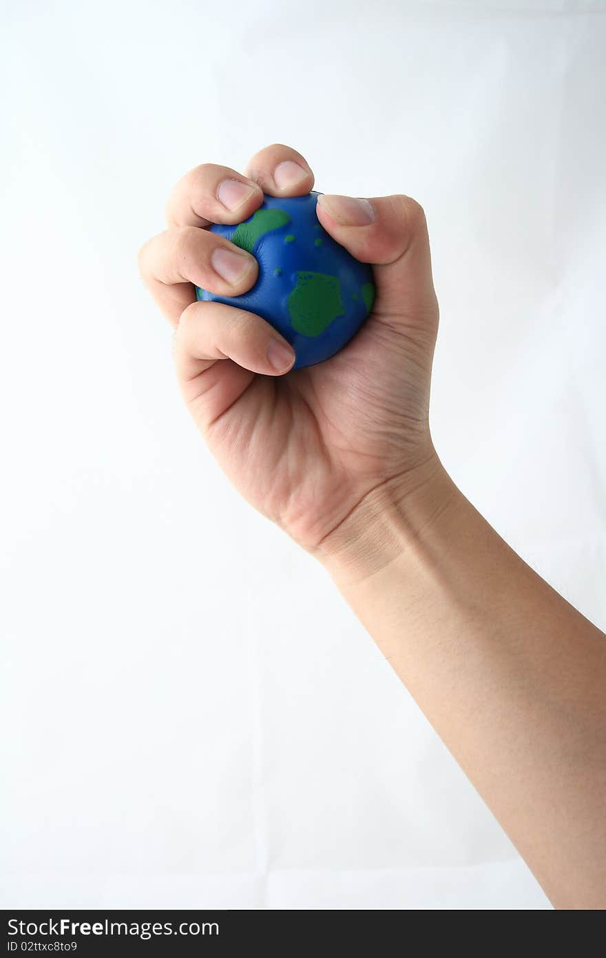 The earth in your hand on white background