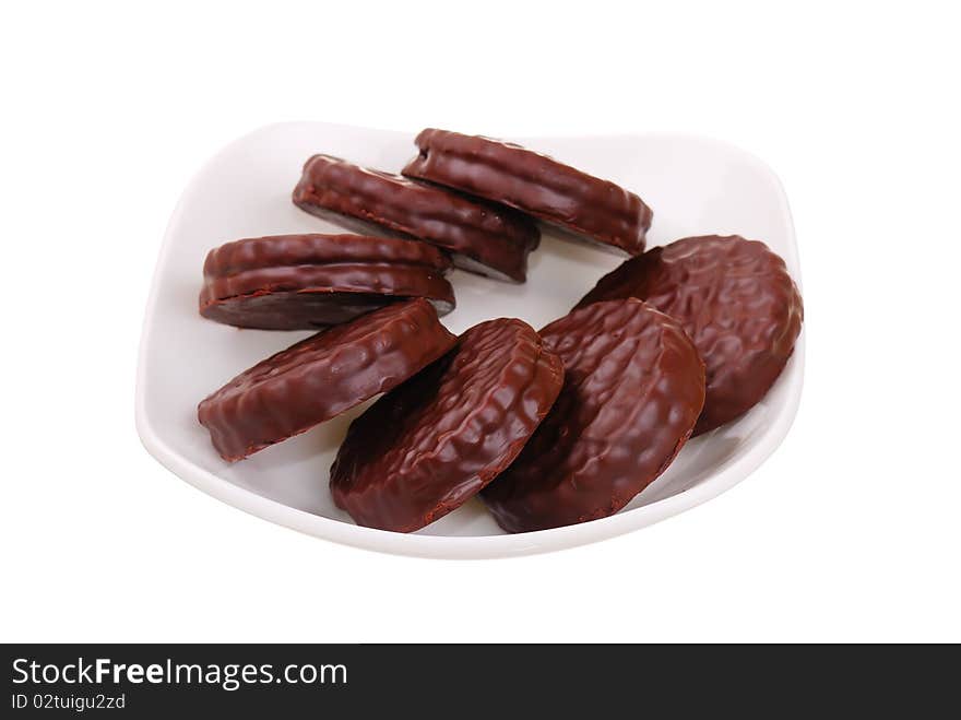 Photo of chocolate cookies isolated on white