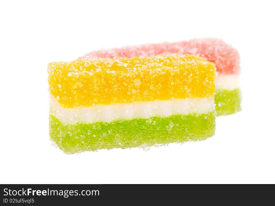 Fruit candy slices on the white