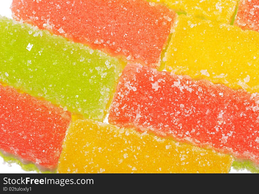 Fruit candy slices on the white