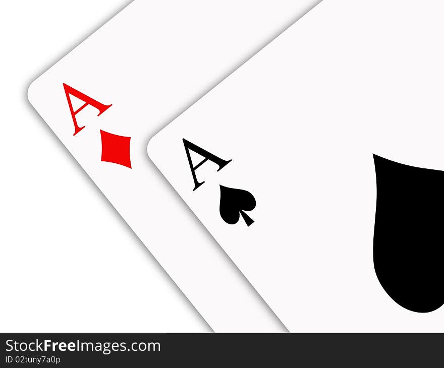 Two aces standing on white background