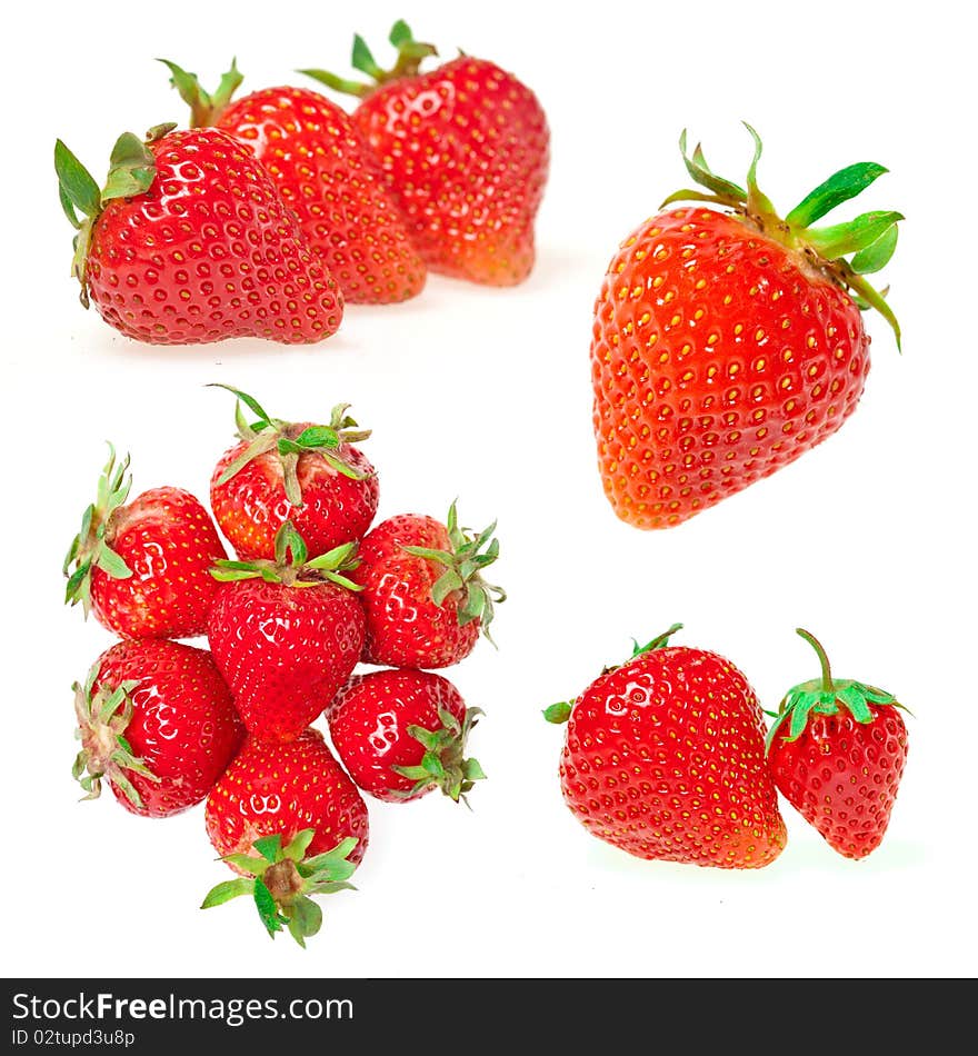 Set of juicy strawberries isolated on white background. Set of juicy strawberries isolated on white background