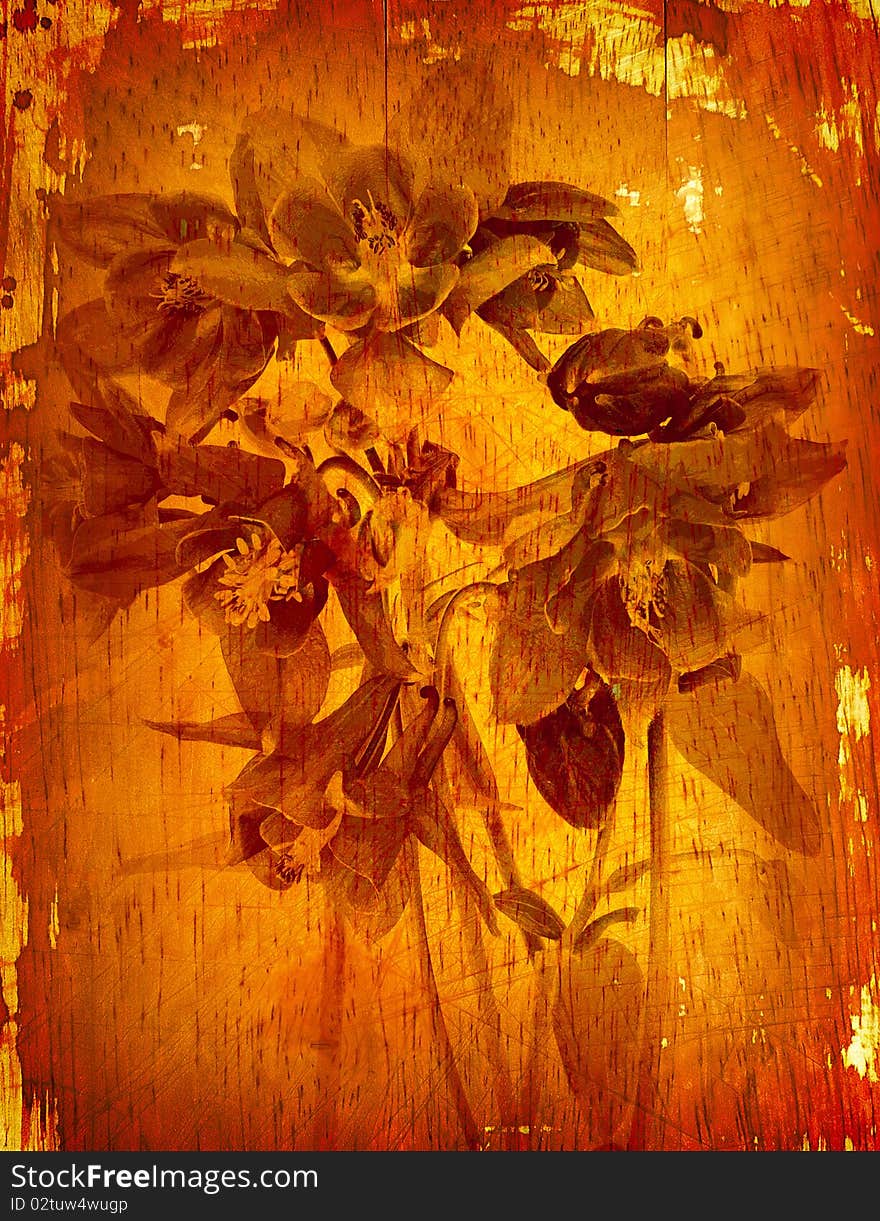 Floral vintage background on wood texture