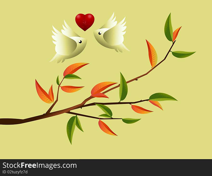 Valentine's Day Concept, lovebirds flying togetherness around twig. Valentine's Day Concept, lovebirds flying togetherness around twig.