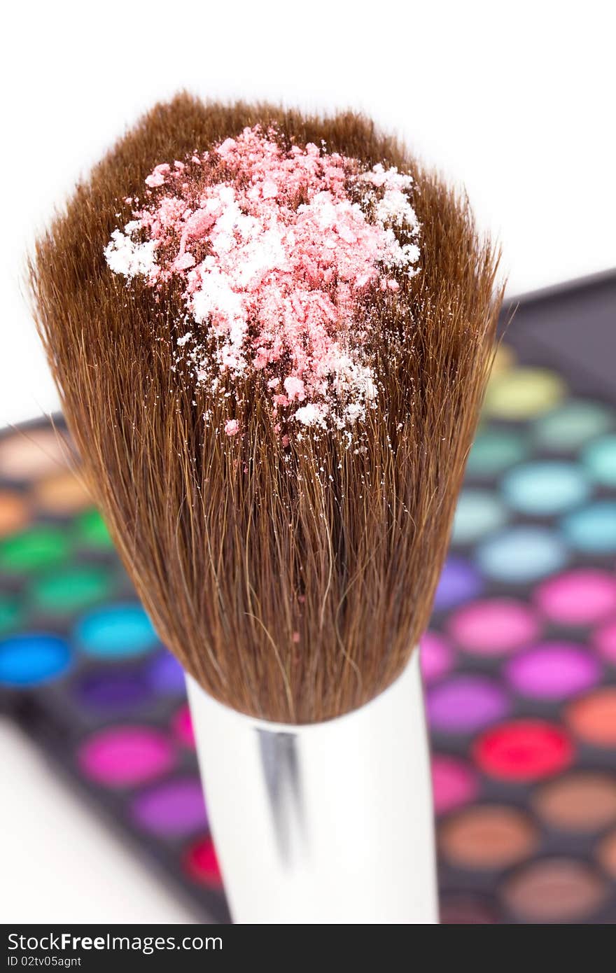 Eye shadows on professional make-up brush