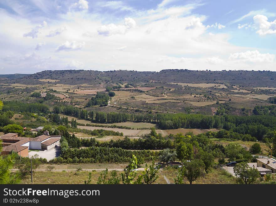 View along the river Tajo, with fields. Spain