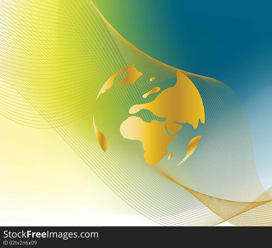 Abstract and Business Background with globe map and wavy lines. Abstract and Business Background with globe map and wavy lines.