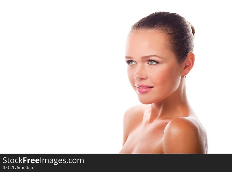 Closeup portrait of pretty caucasian woman isolated on white background. Closeup portrait of pretty caucasian woman isolated on white background