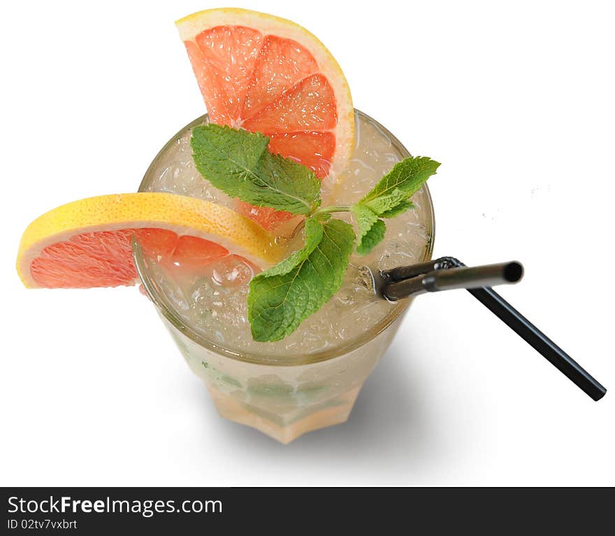 Fruit cocktail in glass with straw