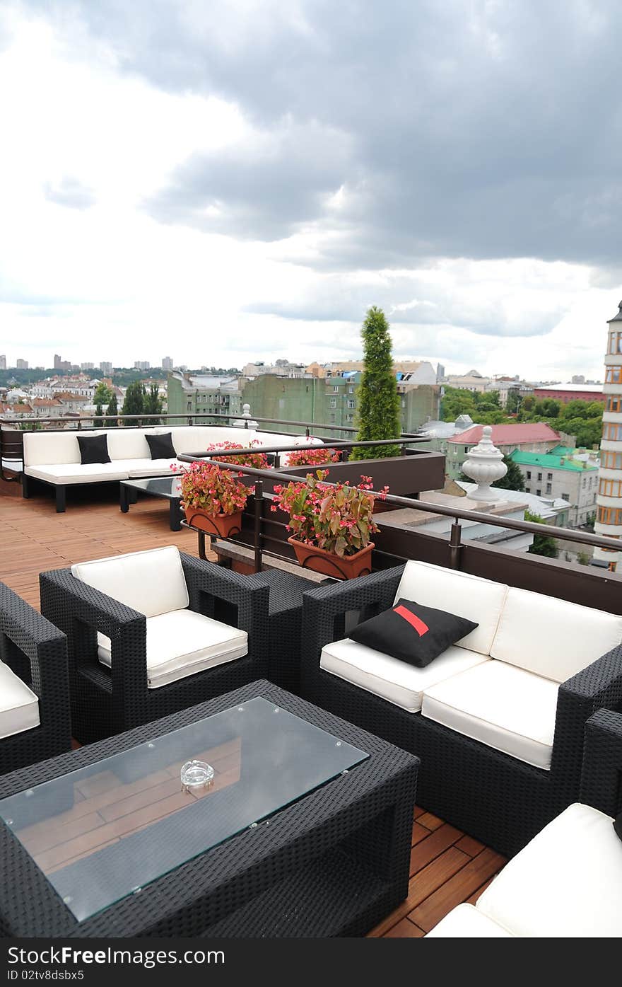 Terrace of cafe on roof of building in center of Kyiv. Terrace of cafe on roof of building in center of Kyiv