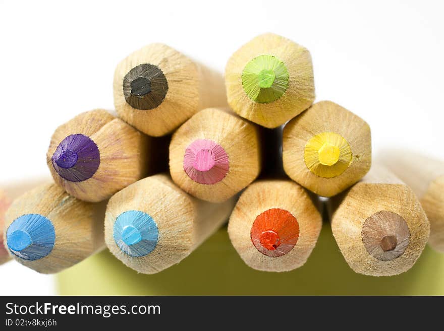 Macro shot of colored pencils.