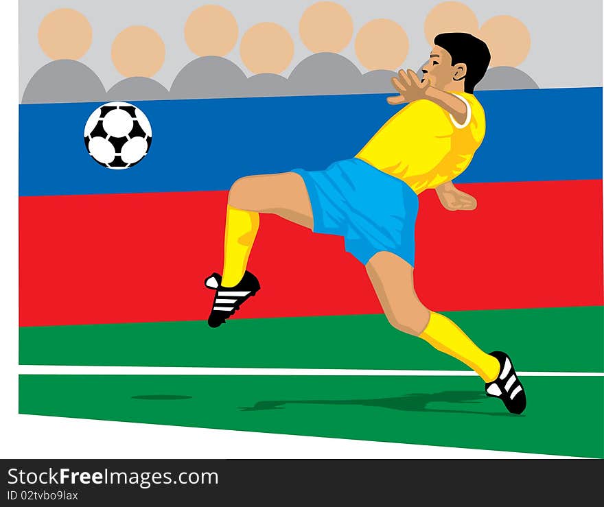 A computer drawing of a soccer player kicking the ball. A computer drawing of a soccer player kicking the ball