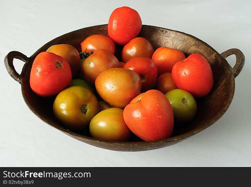 Old nice cooper pot full of ripe tomato. Old nice cooper pot full of ripe tomato