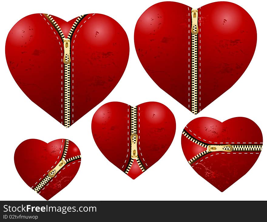 Valentine's Day Concept, set of zipped love hearts.