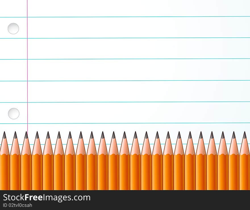 This is an illustration of pencils against a sheet of white lined paper. This is an illustration of pencils against a sheet of white lined paper.