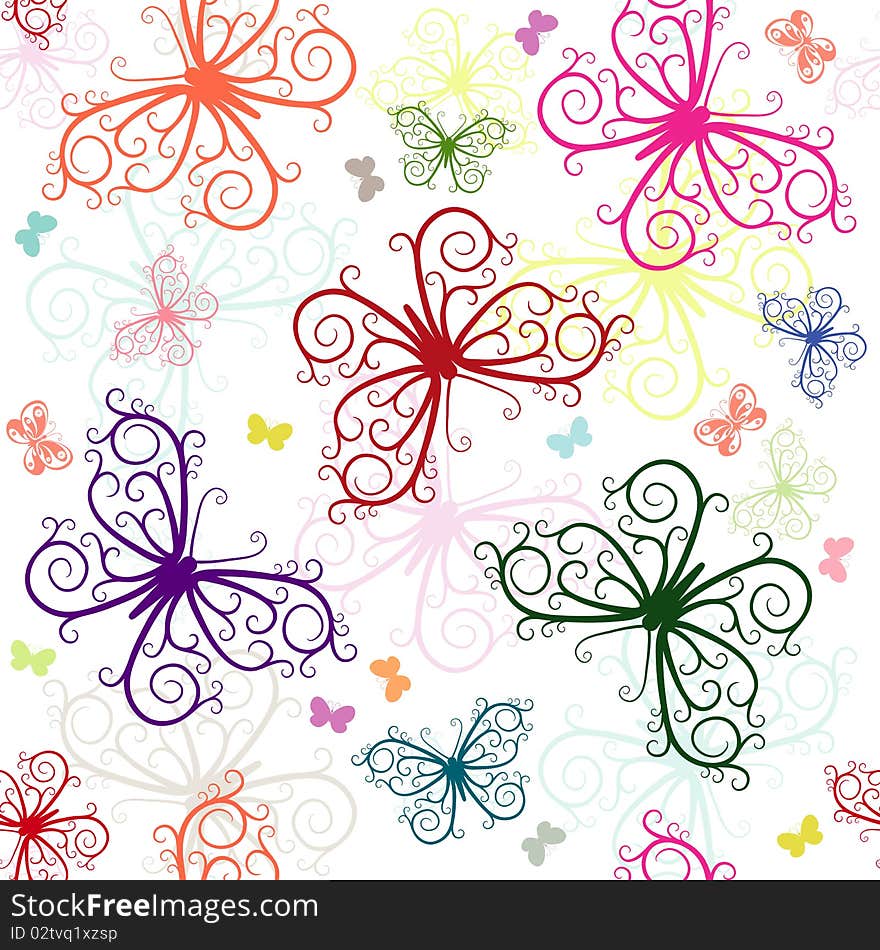 Repeating white pattern with butterflies