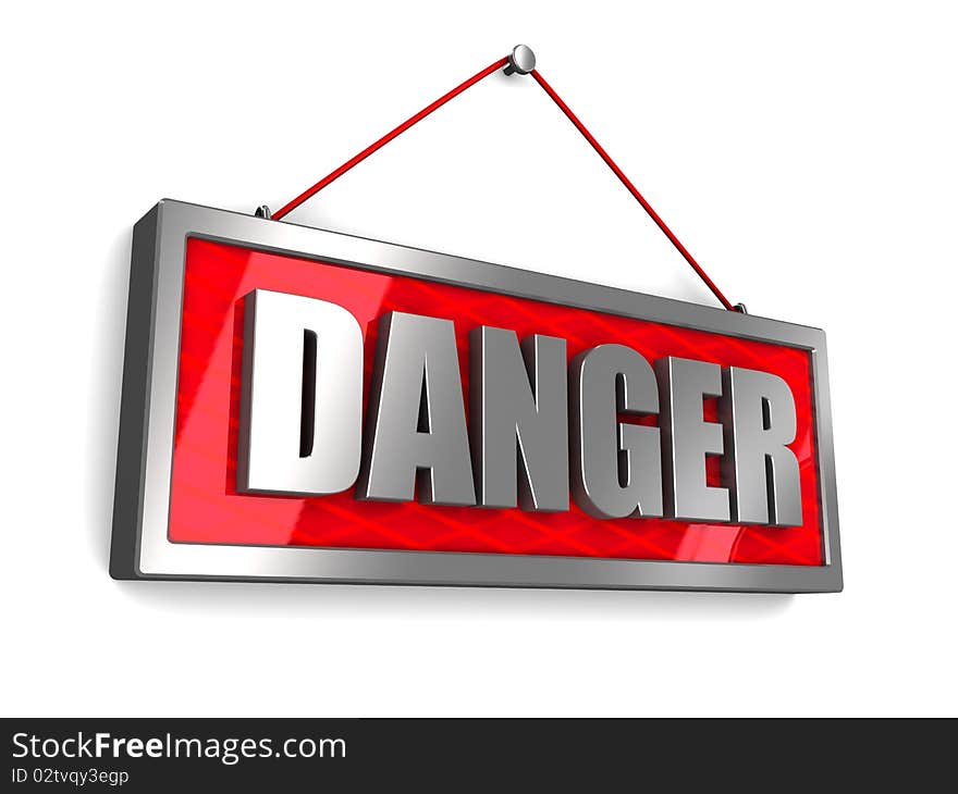 3d illustration of danger sign over white wall background