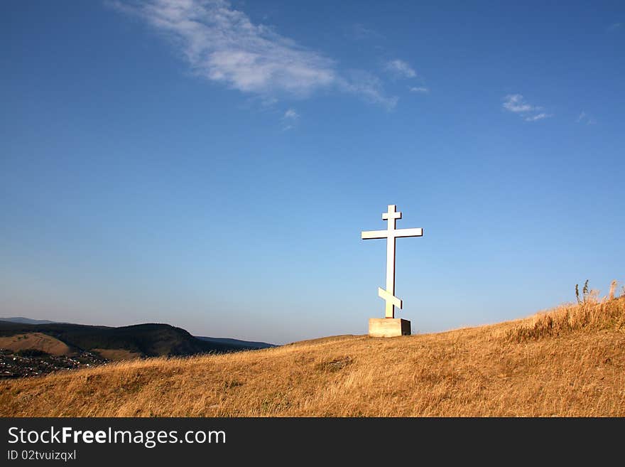 Christian cross is situated on the hill. Christian cross is situated on the hill