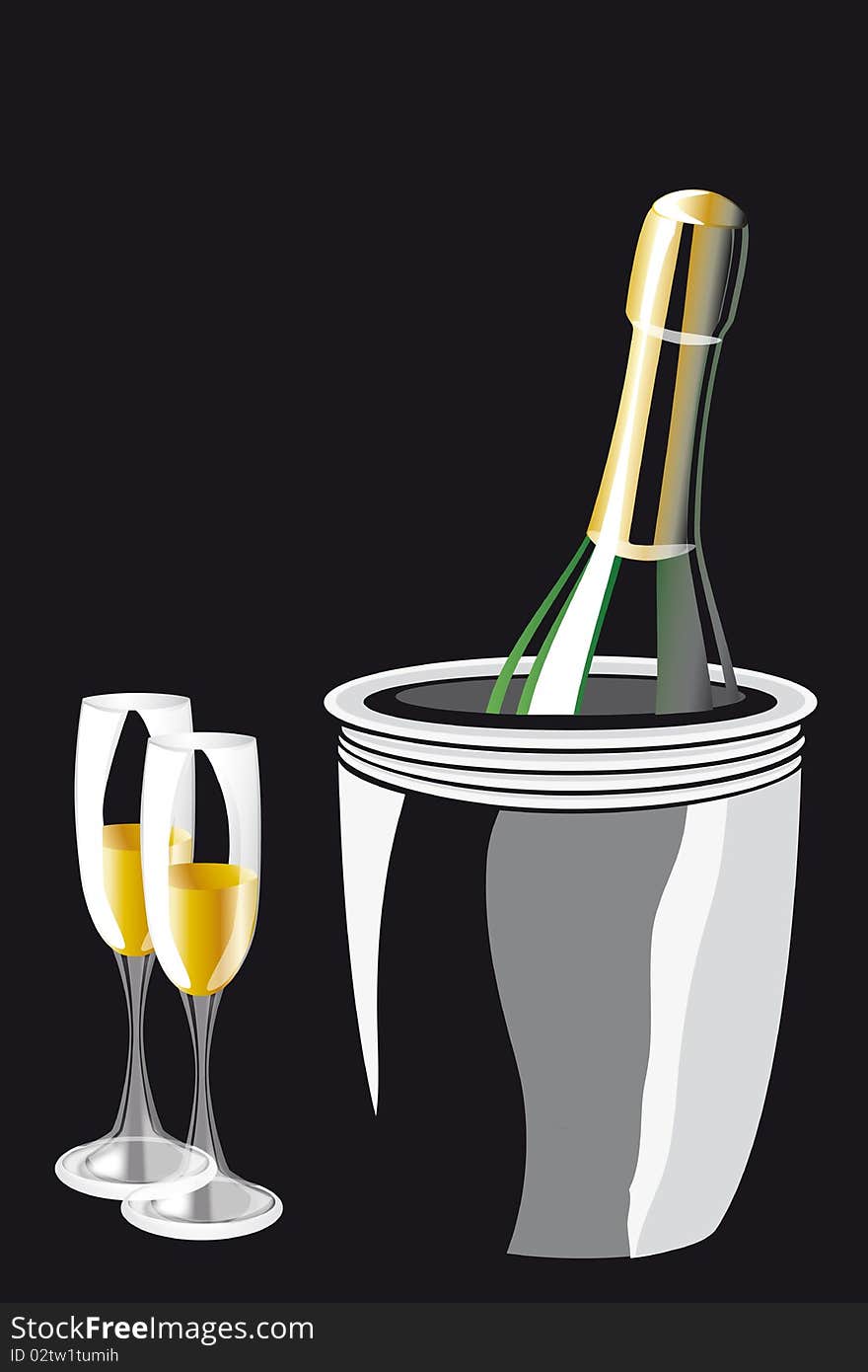 An illustration of champagne with glasses. An illustration of champagne with glasses