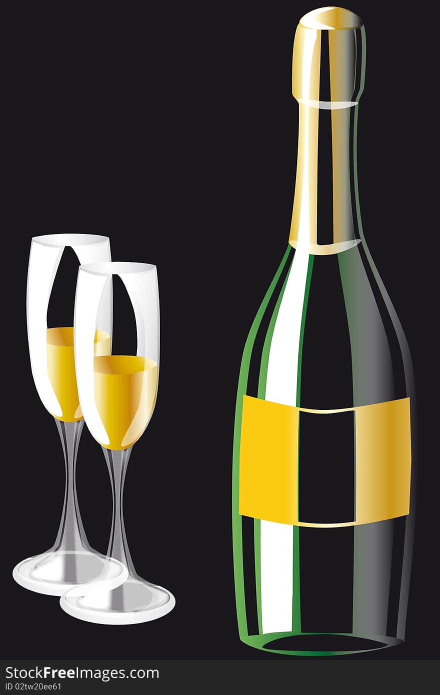 An illustration of champagne with glasses. An illustration of champagne with glasses