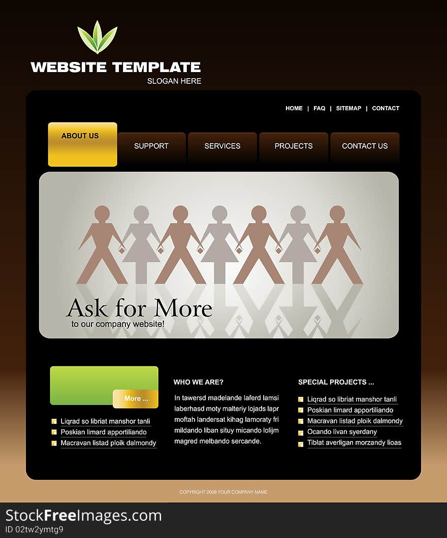 Website Template, easy to use in adobe Photoshop, Flash or Illustrator to export it to HTML format, just edit or replace text and add your sub pages.