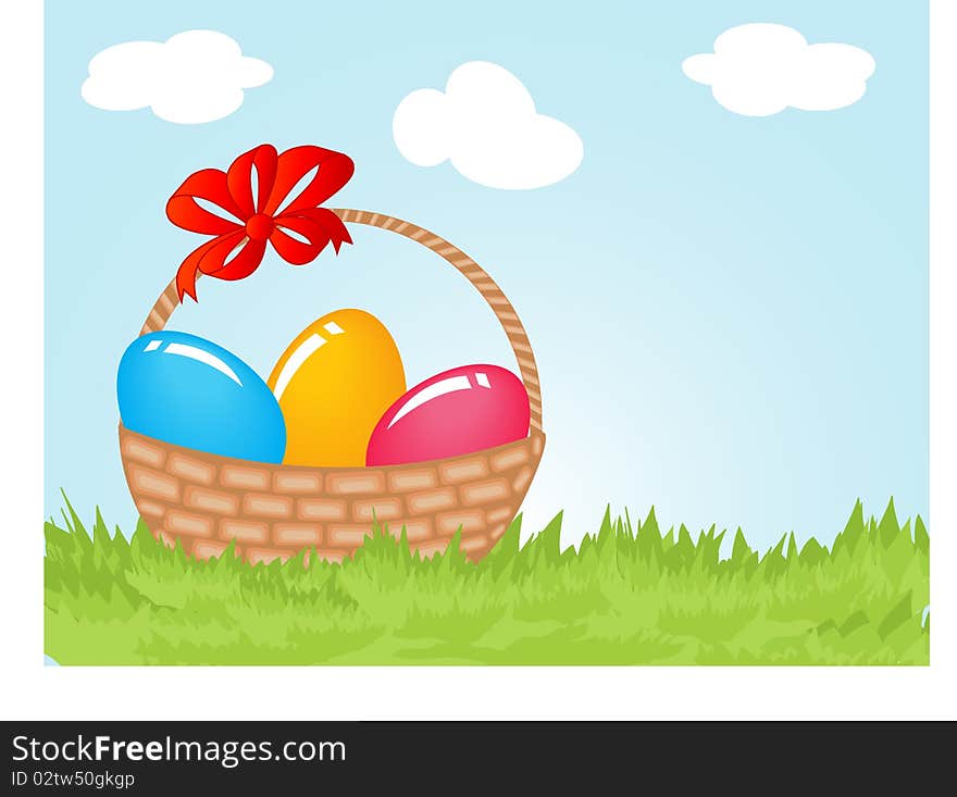 Easter card with eggs in basket