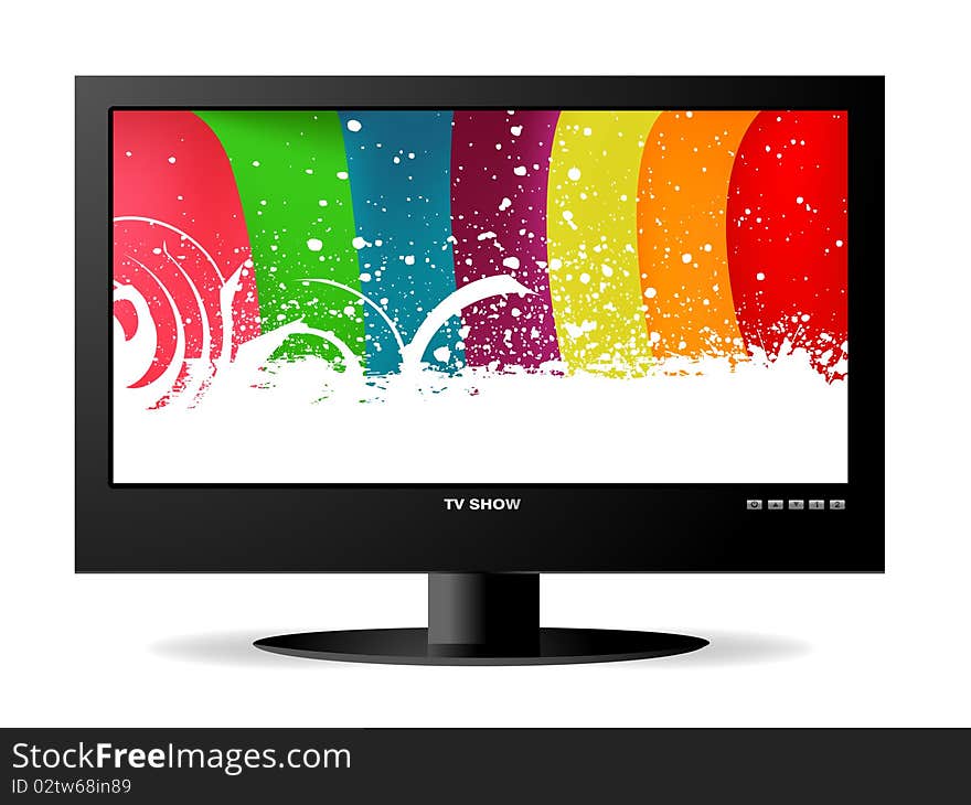 Frontal view of widescreen lcd monitor, and rainbow background. Frontal view of widescreen lcd monitor, and rainbow background.