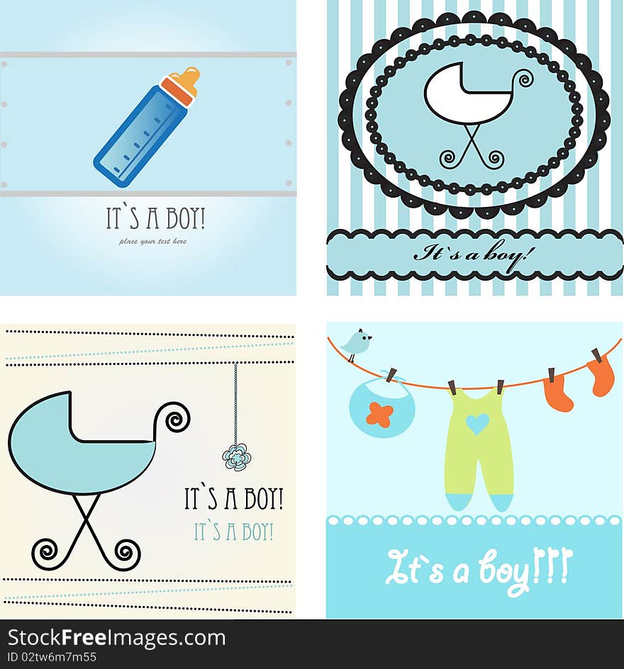 Set Baby boy arrival announcement card. Set Baby boy arrival announcement card.