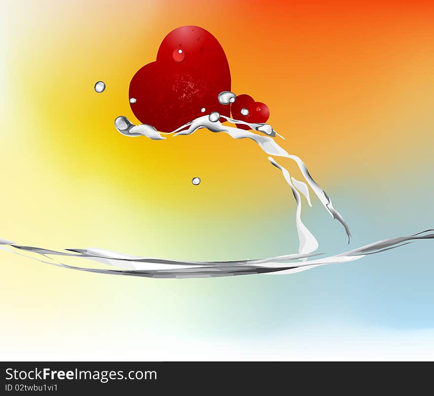 Valentine's Day Concept, red hearts diving into the water. Valentine's Day Concept, red hearts diving into the water.